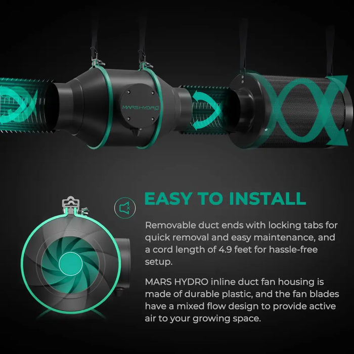 Inline-Kanalventilator mit abnehmbaren Enden.