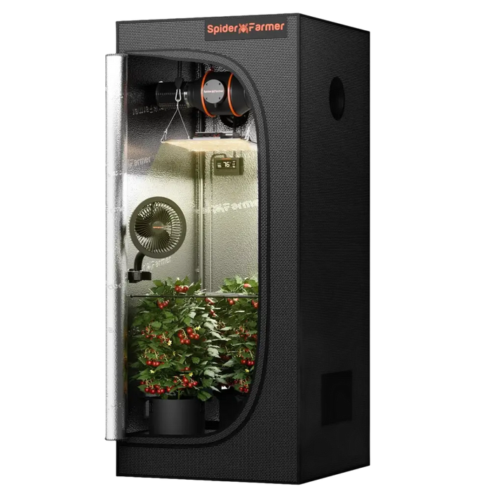 Indoor-Grow-Zelt mit Pflanzen.