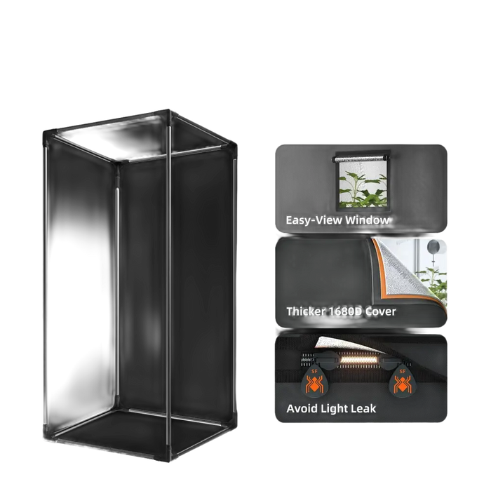 Wachsender Zeltrahmen mit Produktmerkmalen.