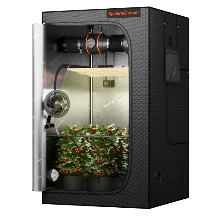 Indoor-Grow-Zelt mit Pflanzen.