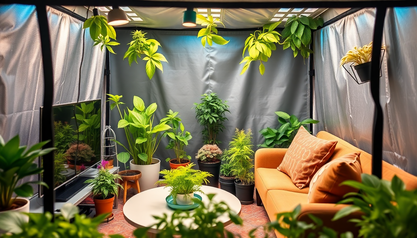 A vibrant indoor garden inside a grow tent closed living room