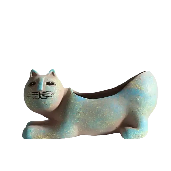 Bunter Keramikblumentopf Katze in geschmeidiger Form für Ihre Pflanzen und Dekoration