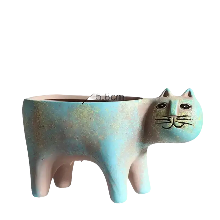 Keramikblumentopf Katze in Blau mit verspieltem Design für Pflanzenliebhaber