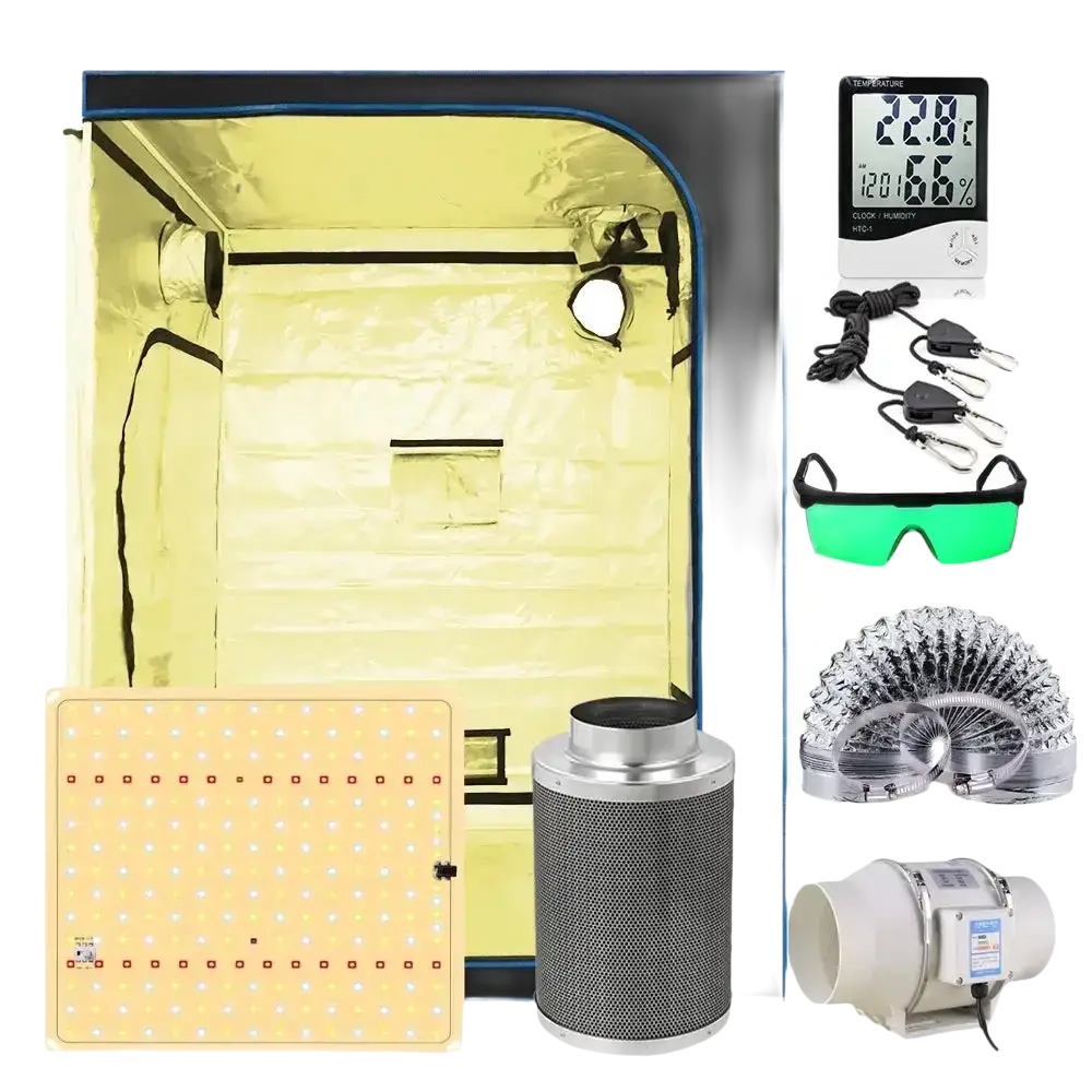 Premium Indoor-Grow-Zelt Set mit LED-Lampe, Ventilator und Messgeräten für optimale Pflanzenpflege