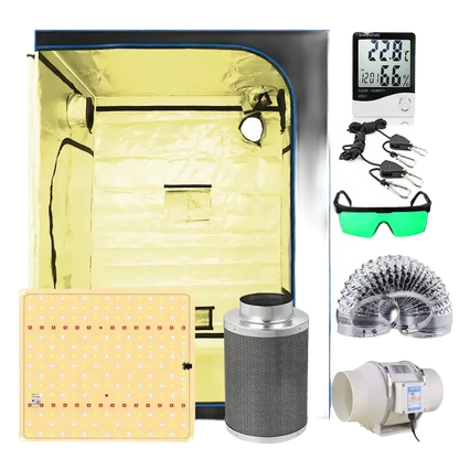 Premium Indoor-Grow-Zelt Set mit LED-Lampe, Ventilator und Messgeräten für optimale Pflanzenpflege