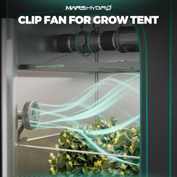 Clip-Ventilator für Grow-Zelt.