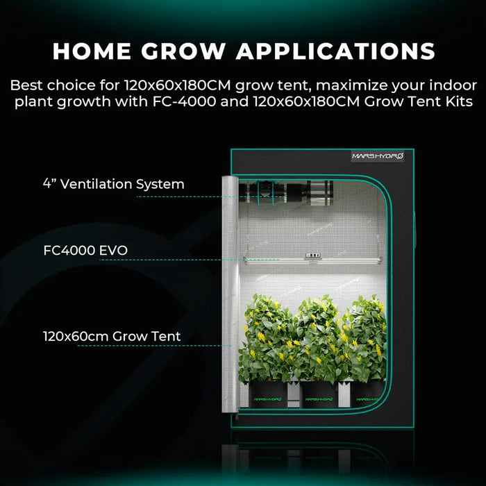 Indoor-Growzelt mit Belüftung und Beleuchtung.