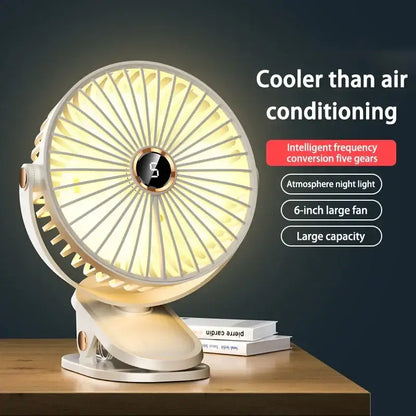 Tragbarer Ventilator zum Anstecken mit Nachtlicht.
