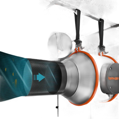Schwarzer und orangefarbener Kanalventilator mit Ringanker-Design.