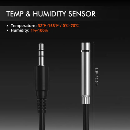 Temperatur- und Feuchtigkeitssensor mit 3,5-mm-Audiobuchse.