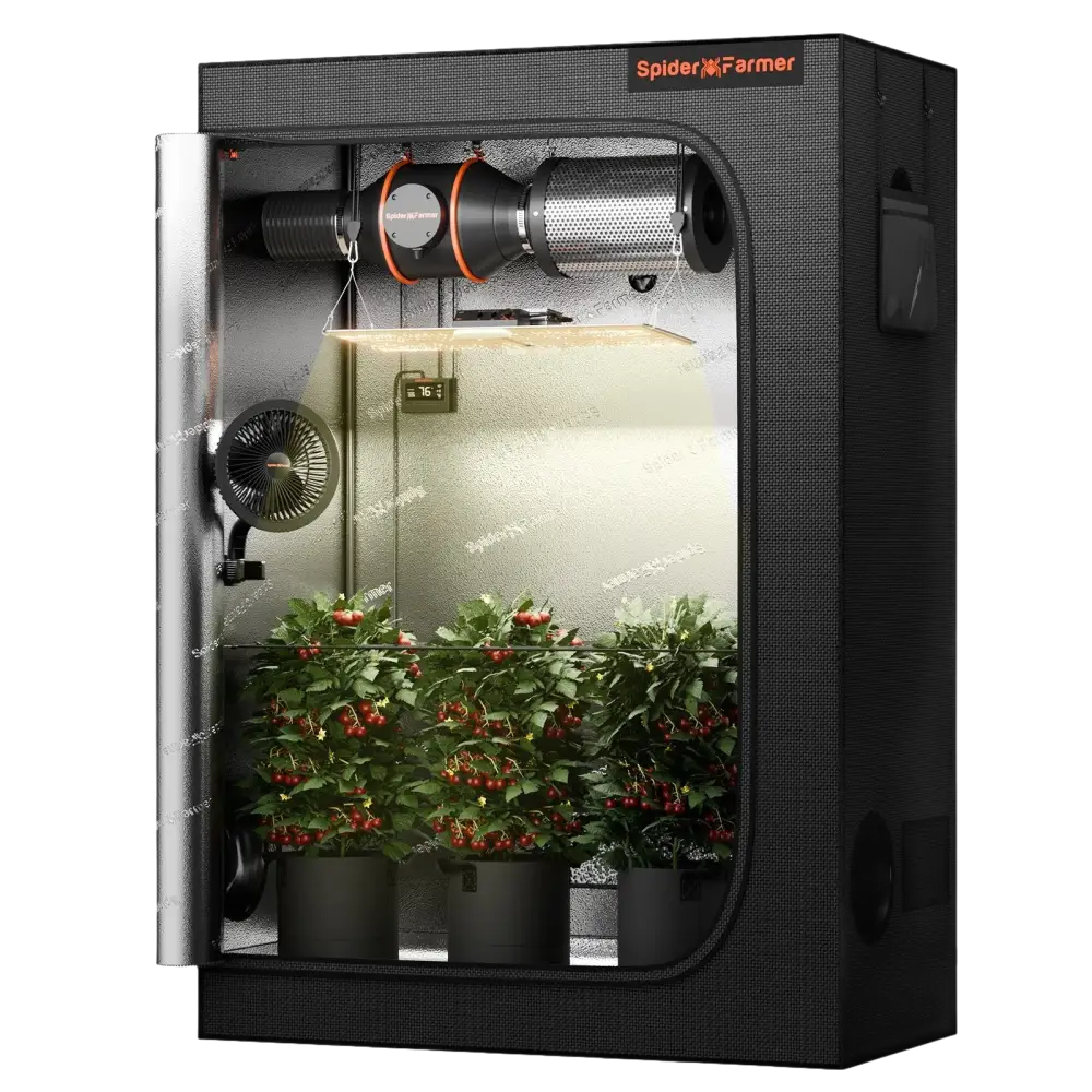 Indoor-Grow-Zelt mit Pflanzen.